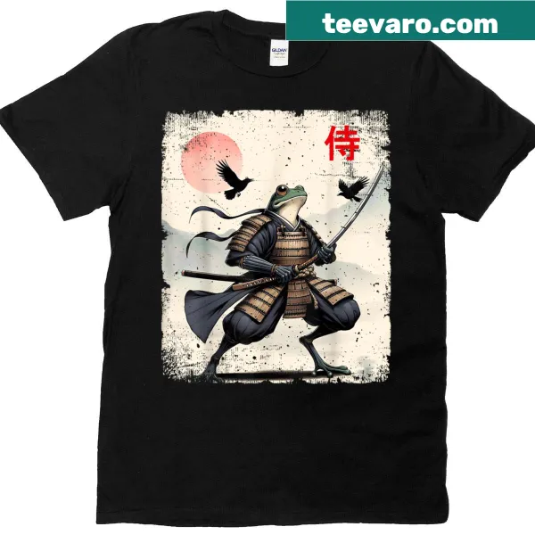 Illustration of a samurai frog on a casual t-shirt.