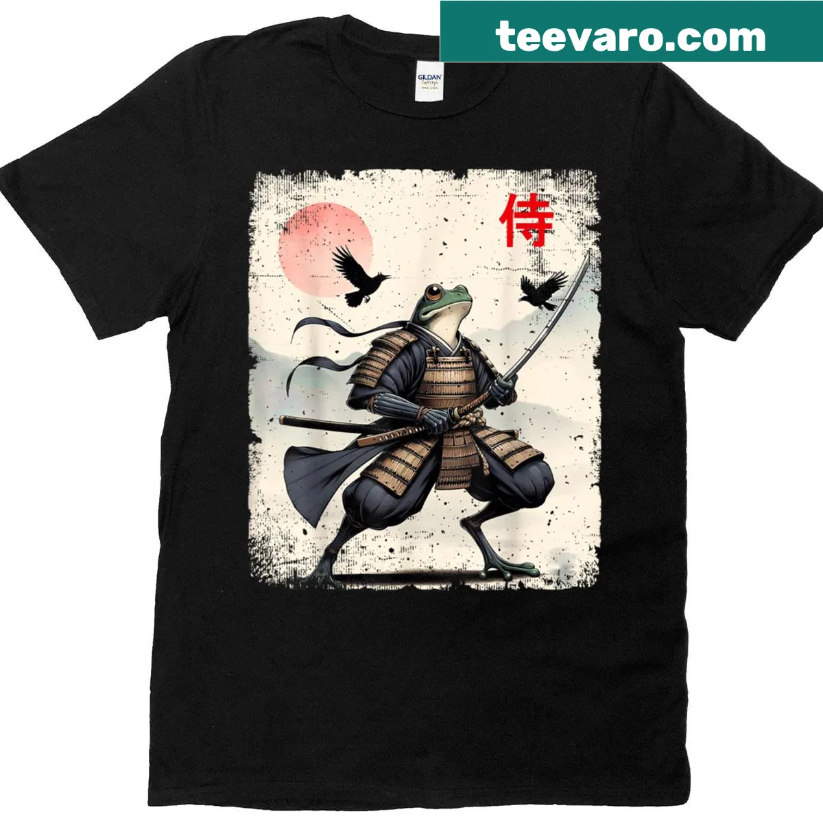Illustration of a samurai frog on a casual t-shirt. — on a men's t-shirt