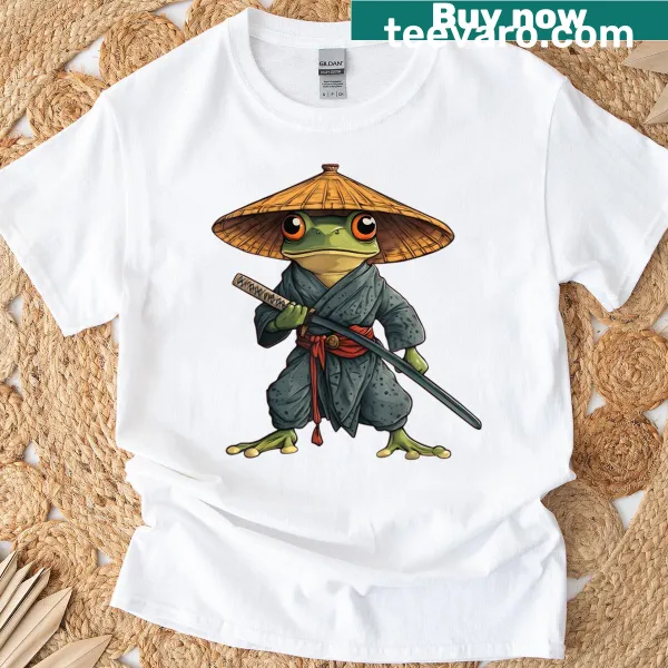 Vintage samurai frog graphic t-shirt in Ukiyo-e style
