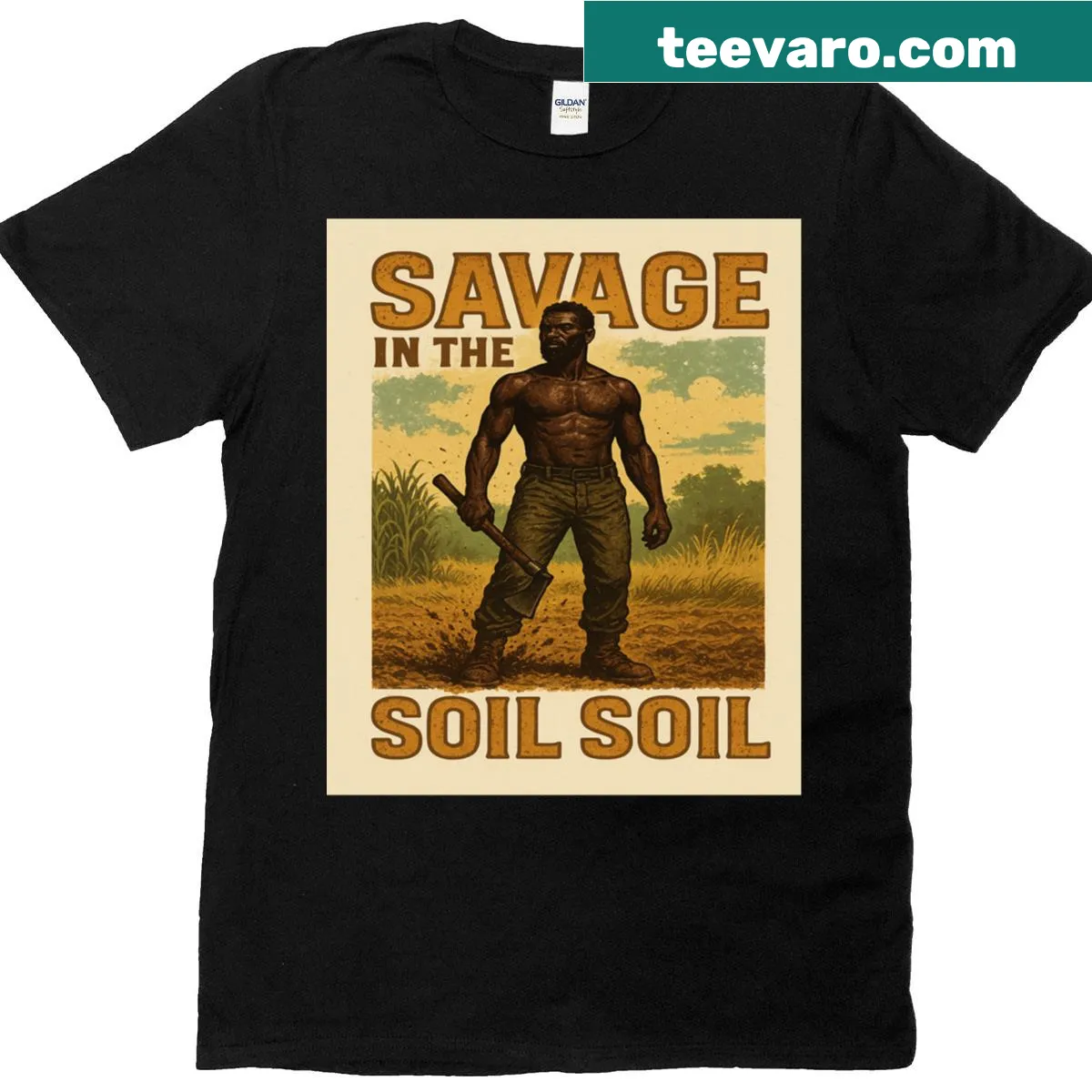 Vintage-supporting African farmer tee with a powerful rural graphic. — on a men's t-shirt