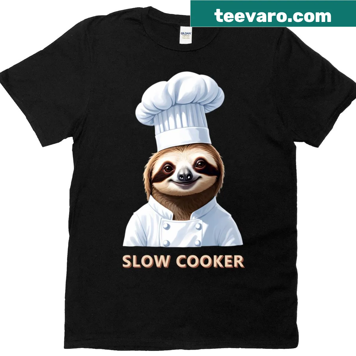 Cartoon of a sloth cooking on a casual t-shirt. — on a men's t-shirt