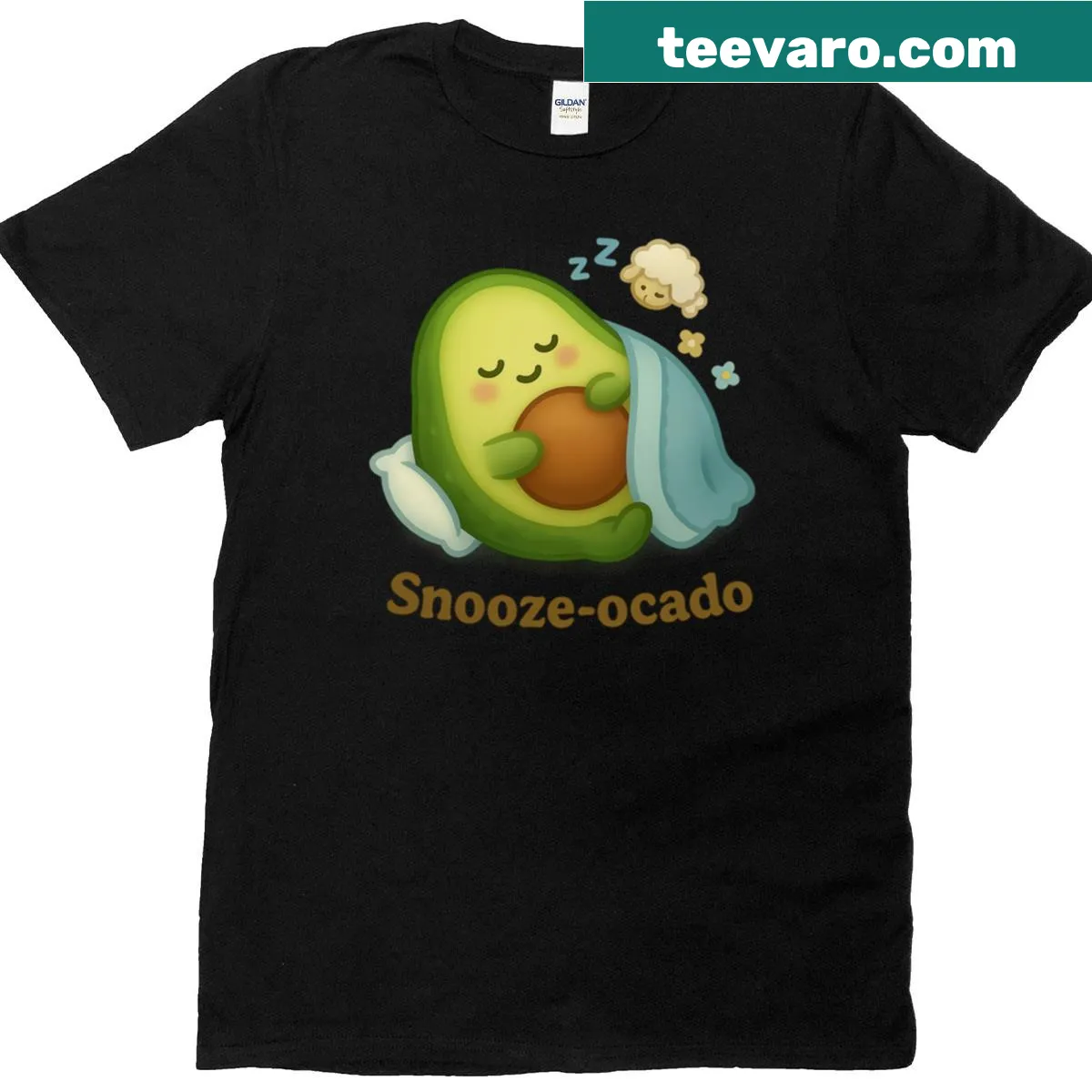 Kawaii sleeping avocado graphic on a casual T-shirt. — on a men's t-shirt