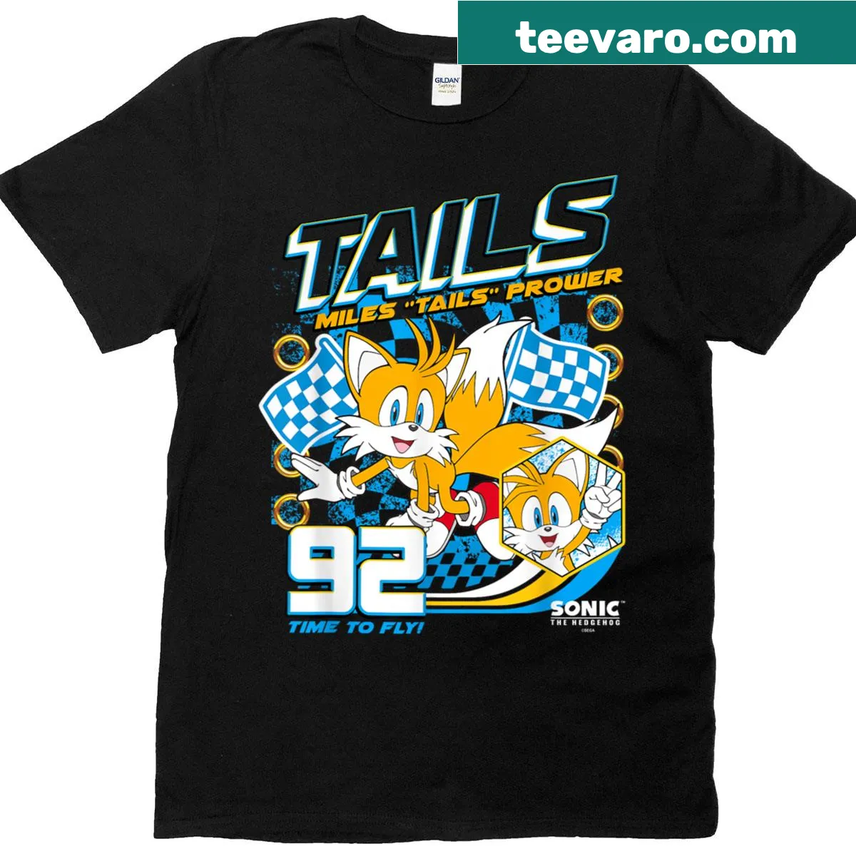 Sonic Tails Prower racing poster t-shirt illustration — on a men's t-shirt