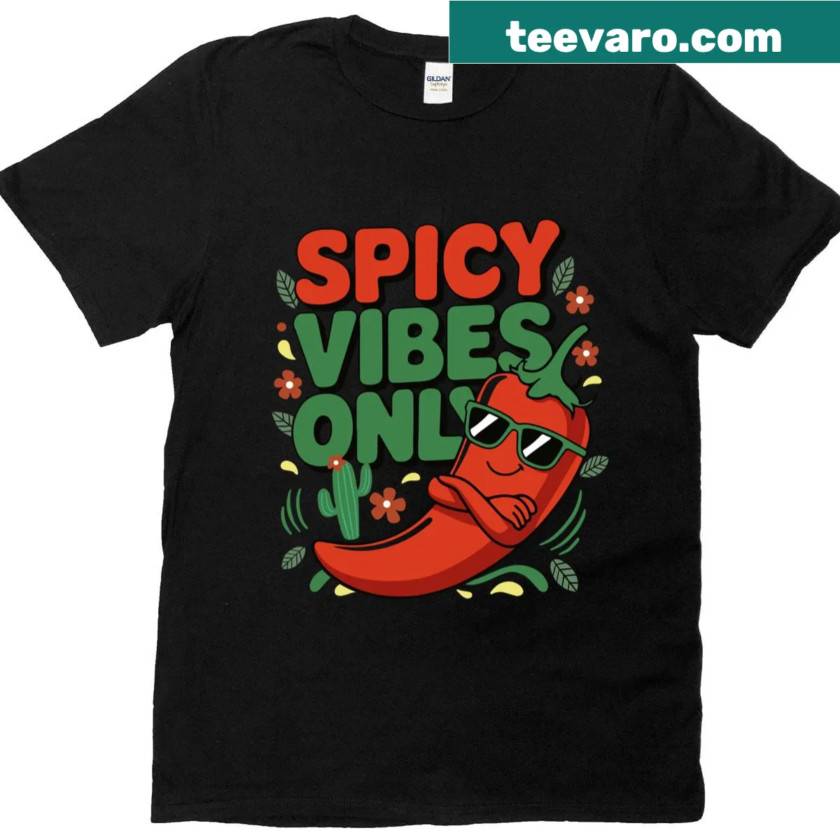 Cinco de Mayo themed t-shirt with the phrase 'Spicy Vibes Only' — on a men's t-shirt