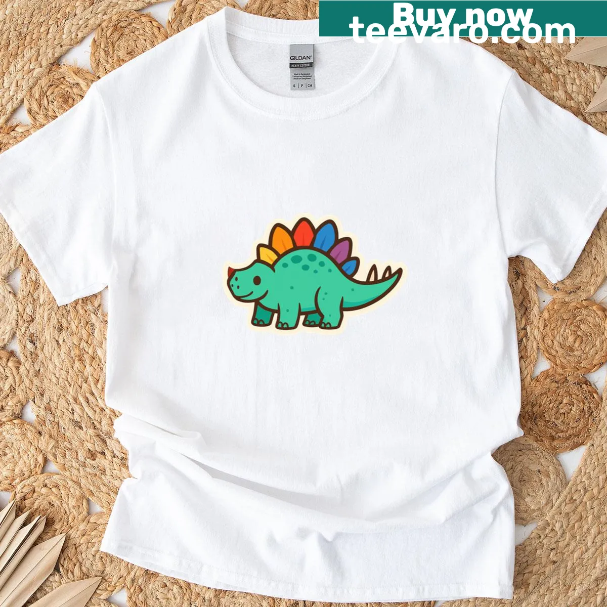 Playful T-shirt featuring a whimsical Stegaysaurus illustration — on a men's t-shirt