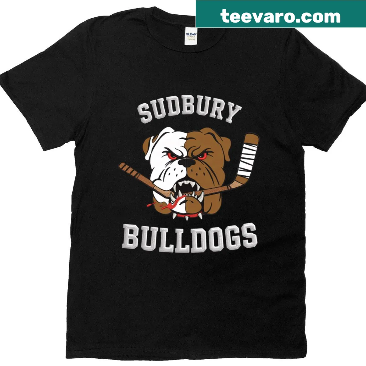 Illustrative tee featuring the Sudbury Bulldogs hockey team — on a men's t-shirt