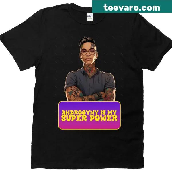 Illustration of a tattooed androgynous figure on an oversized T-shirt.