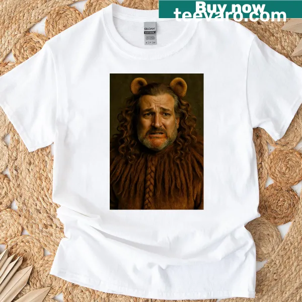 Cartoon T-shirt featuring Tedward the Cowardly Lion with Cheeto Dust.