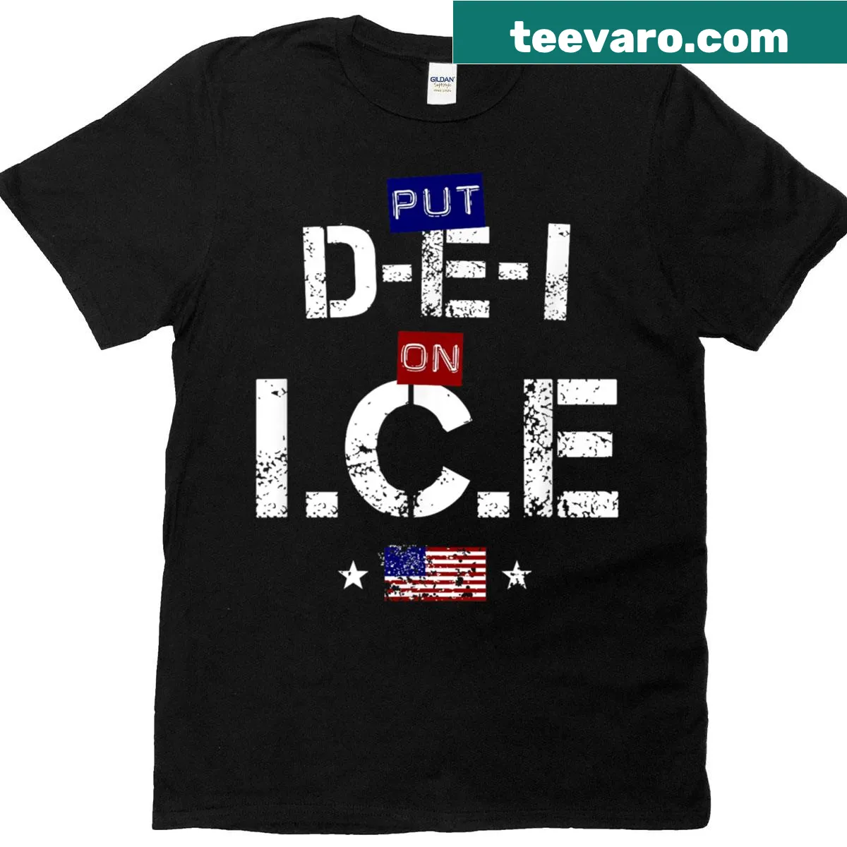 Illustration with text 'Put Dei On Ice' related to Trump design — on a men's t-shirt