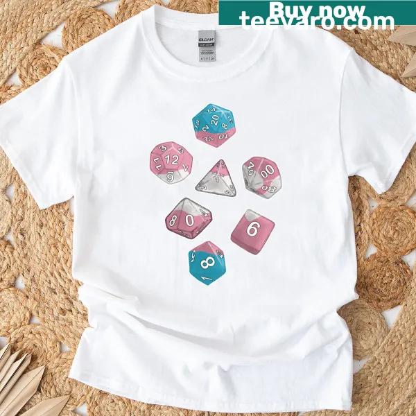 Funny T-shirt with graphic of trans dice for gamers