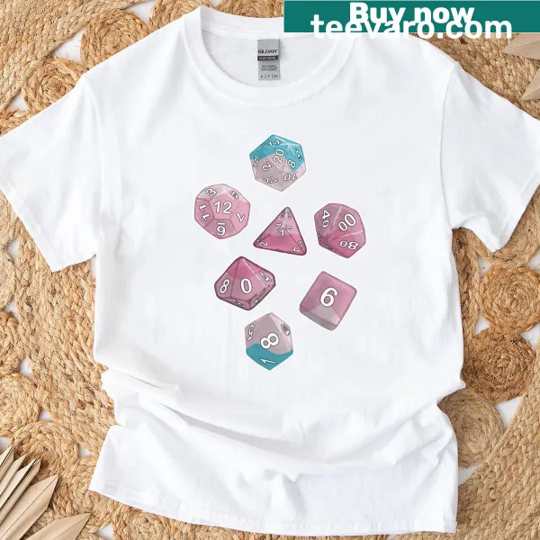 Illustrated dice design on a transfemme themed t-shirt