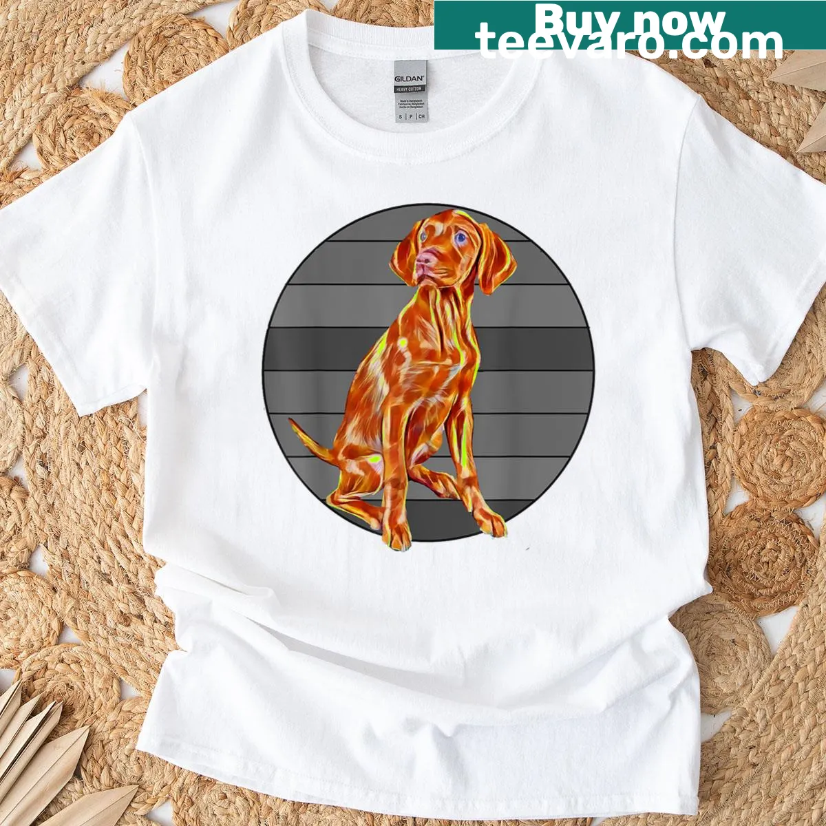 Artistic vintage Vizsla dog illustration t-shirt — on a men's t-shirt