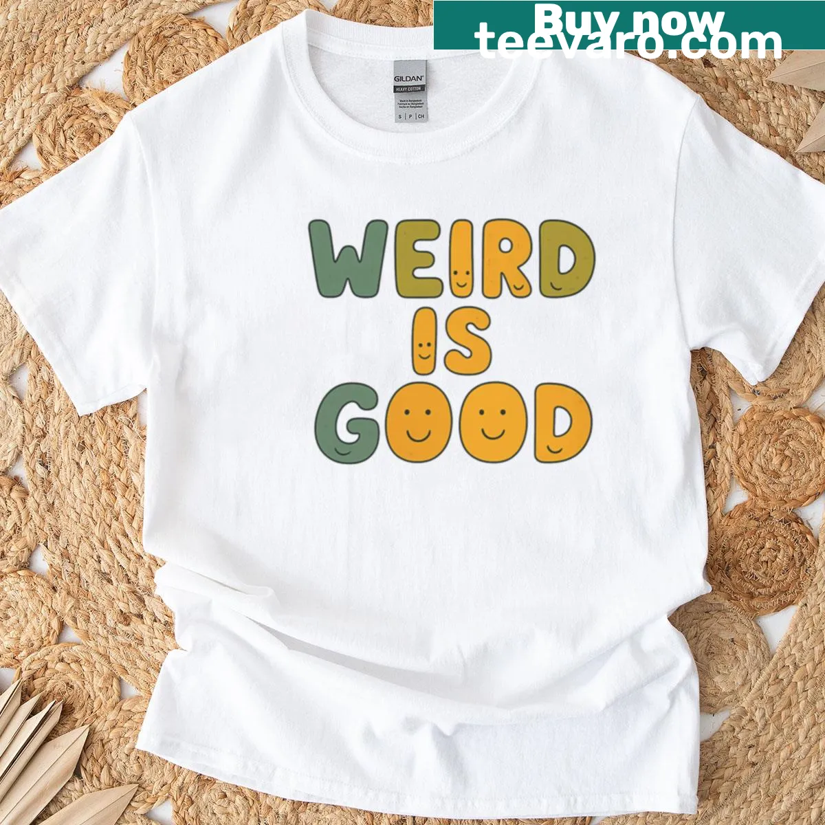 Weird Is Good T-shirt with bold typography — on a men's t-shirt