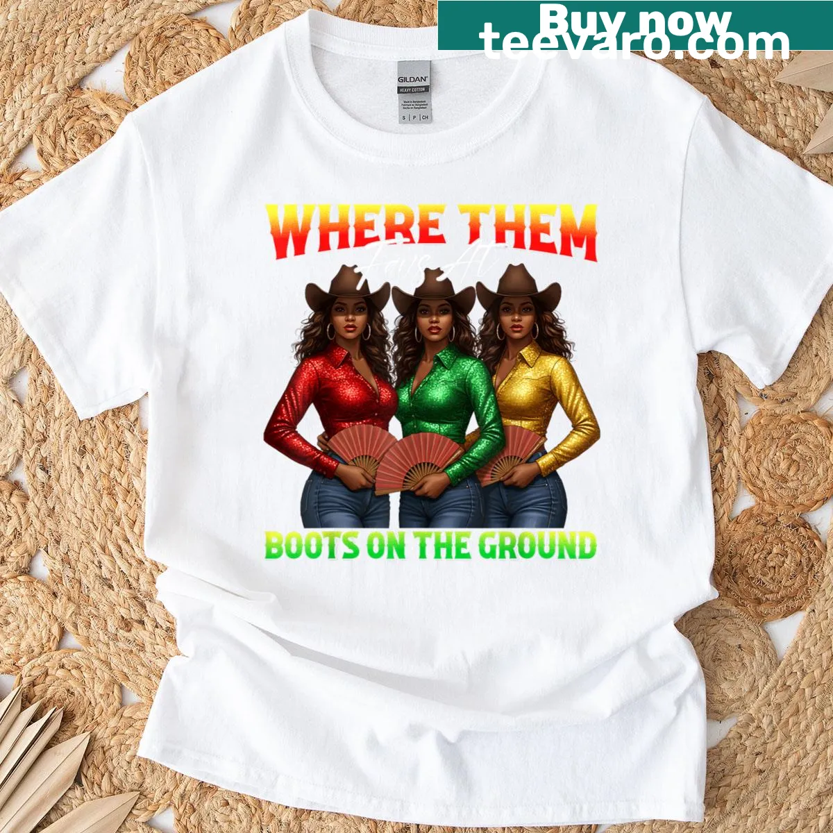 Cowgirl-themed graphic t-shirt with playful text — on a men's t-shirt