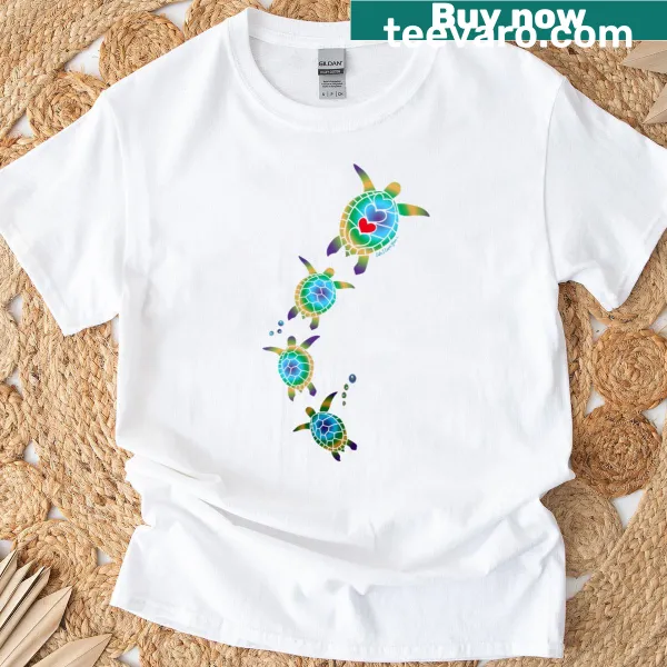 Nautical graphic of swimming sea turtles on a t-shirt