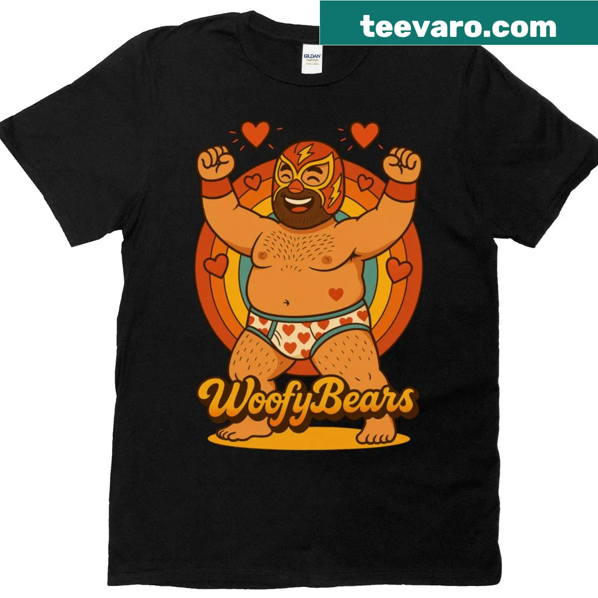 Illustration of a bear in a luchador mask and tighty whities — on a men's t-shirt