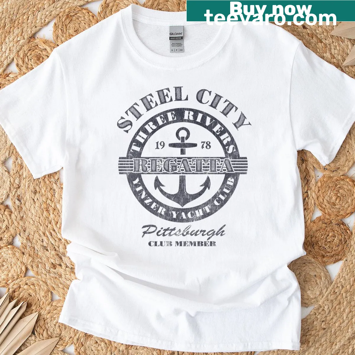 Yinzer Yacht Club graphic t-shirt featuring playful nautical themes — on a men's t-shirt