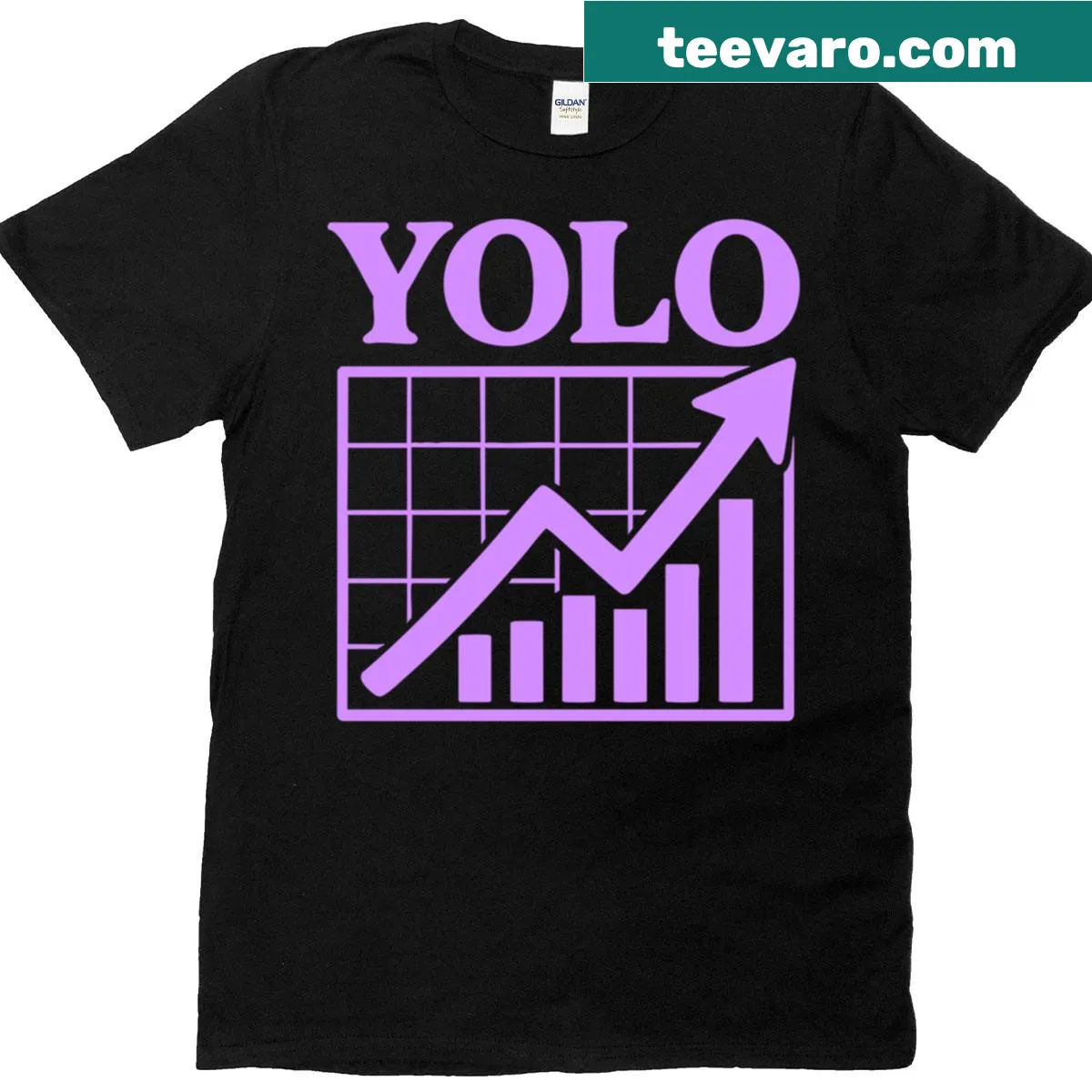 Funny stock chart icon t-shirt with 'YOLO' text — on a men's t-shirt