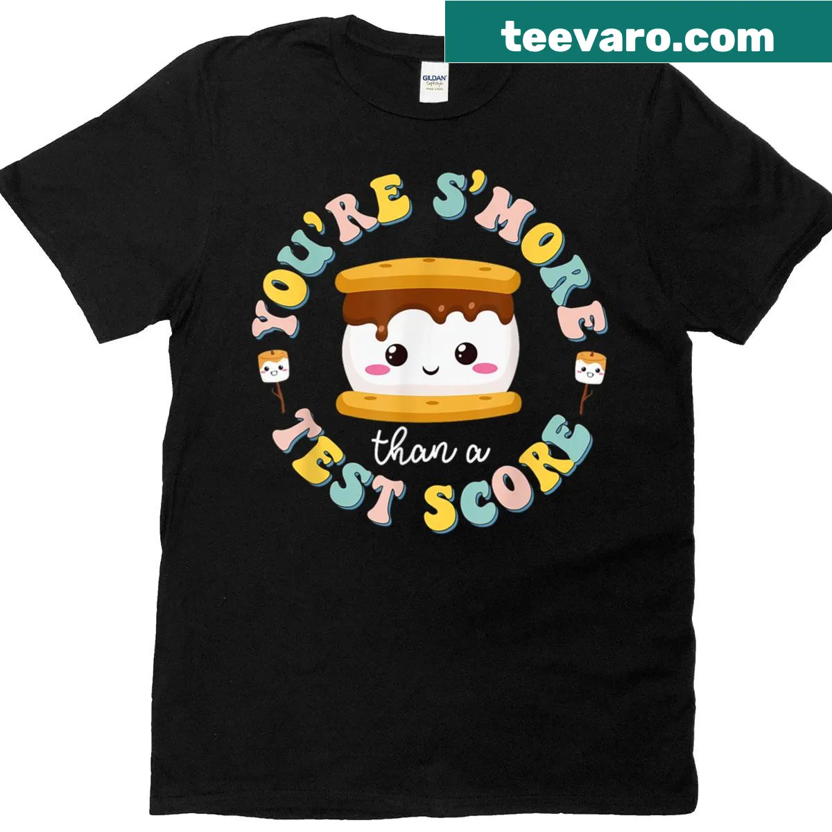 Humorous teacher t-shirt with s'more-themed test day message — on a men's t-shirt