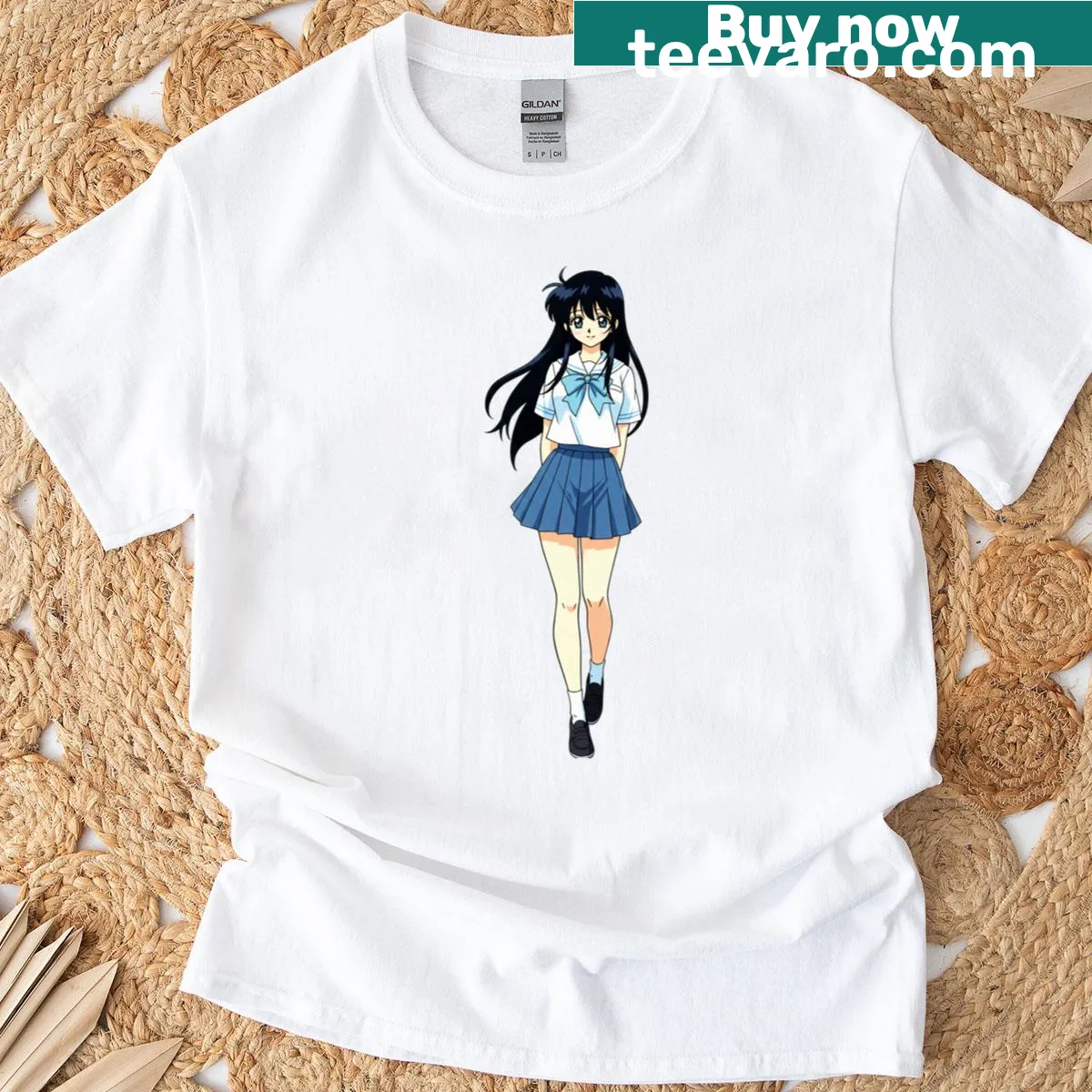 90s style anime girl illustration T-shirt — on a men's t-shirt