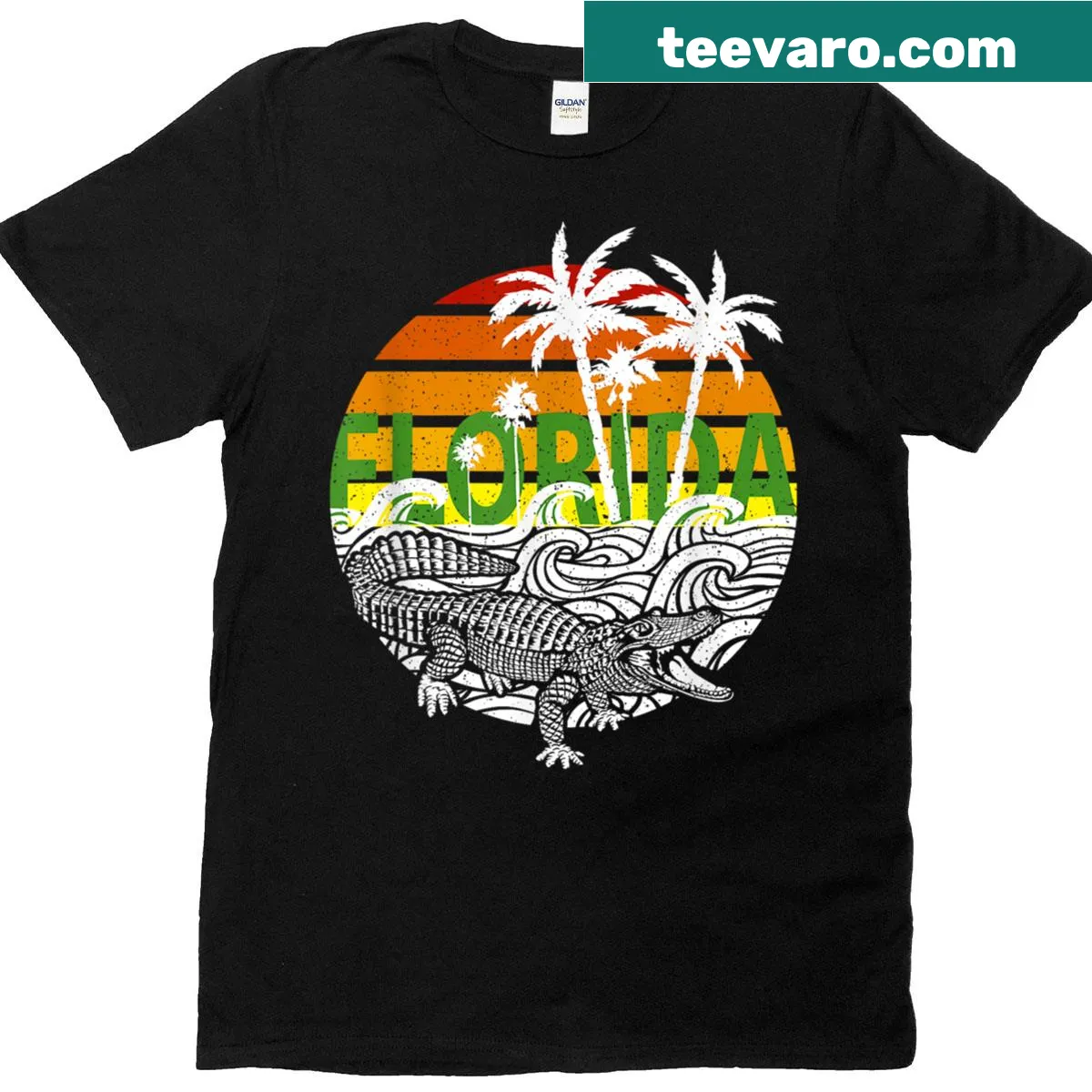 Illustration of an alligator on palm trees for a Florida vibe — on a men's t-shirt