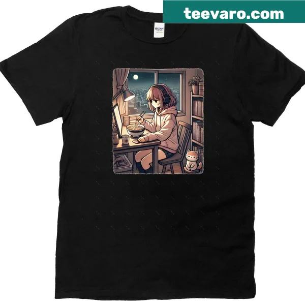 Oversized t-shirt featuring an anime girl eating ramen