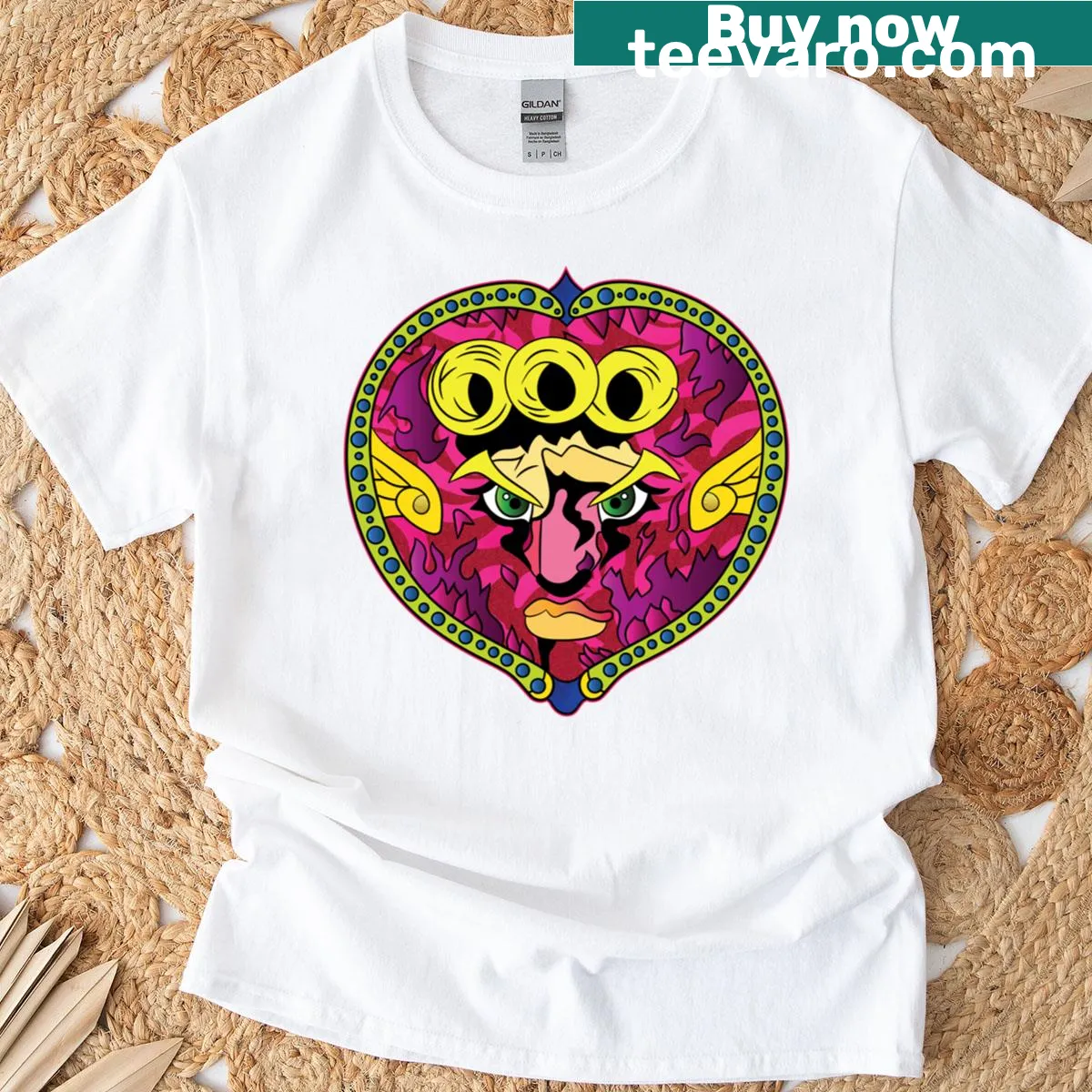 Illustrative Giorno Giovanna design from Jojo's Bizarre Adventure on a T-shirt — on a men's t-shirt