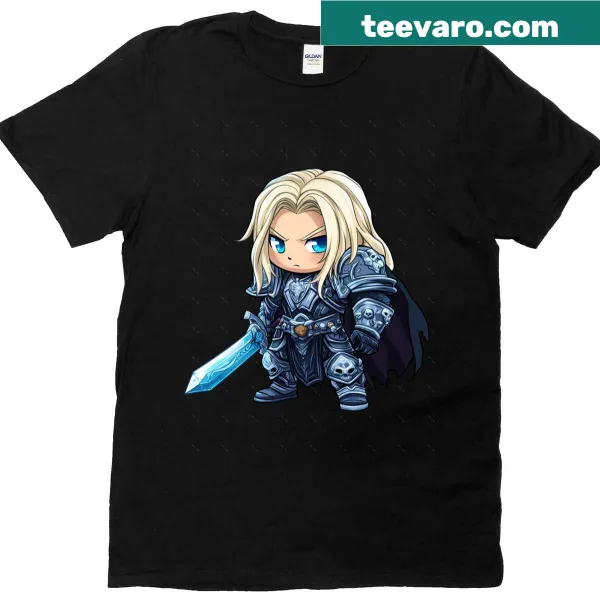 Chibi Arthas Menethil cartoon graphic on oversized tee