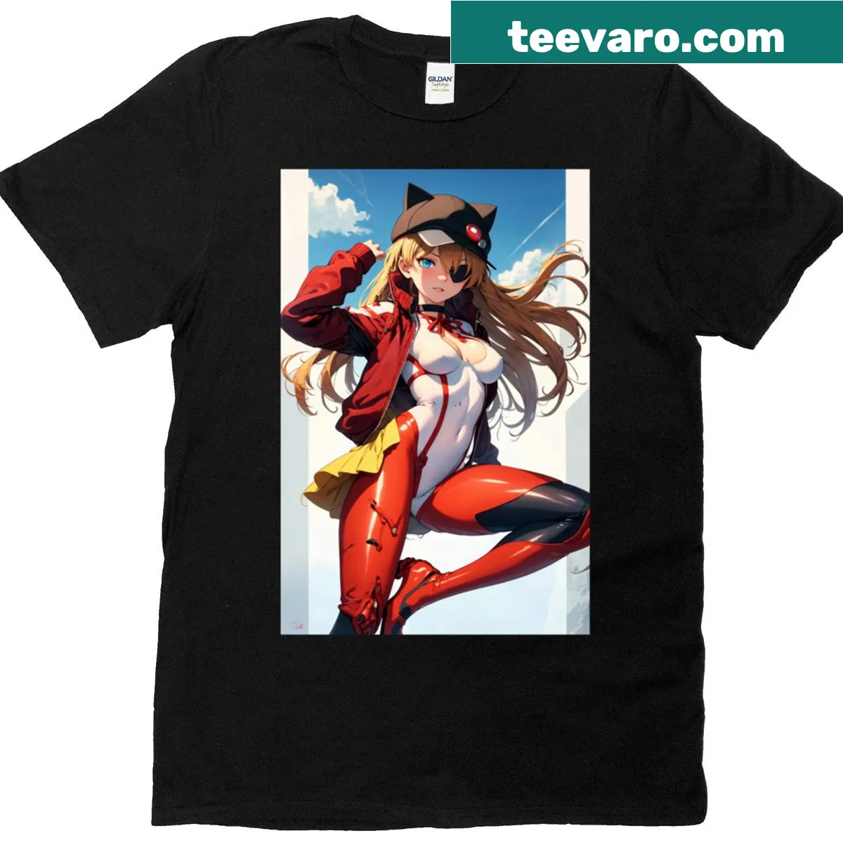 Fanart T-shirt featuring Asuka Langley Soryu character illustration — on a men's t-shirt