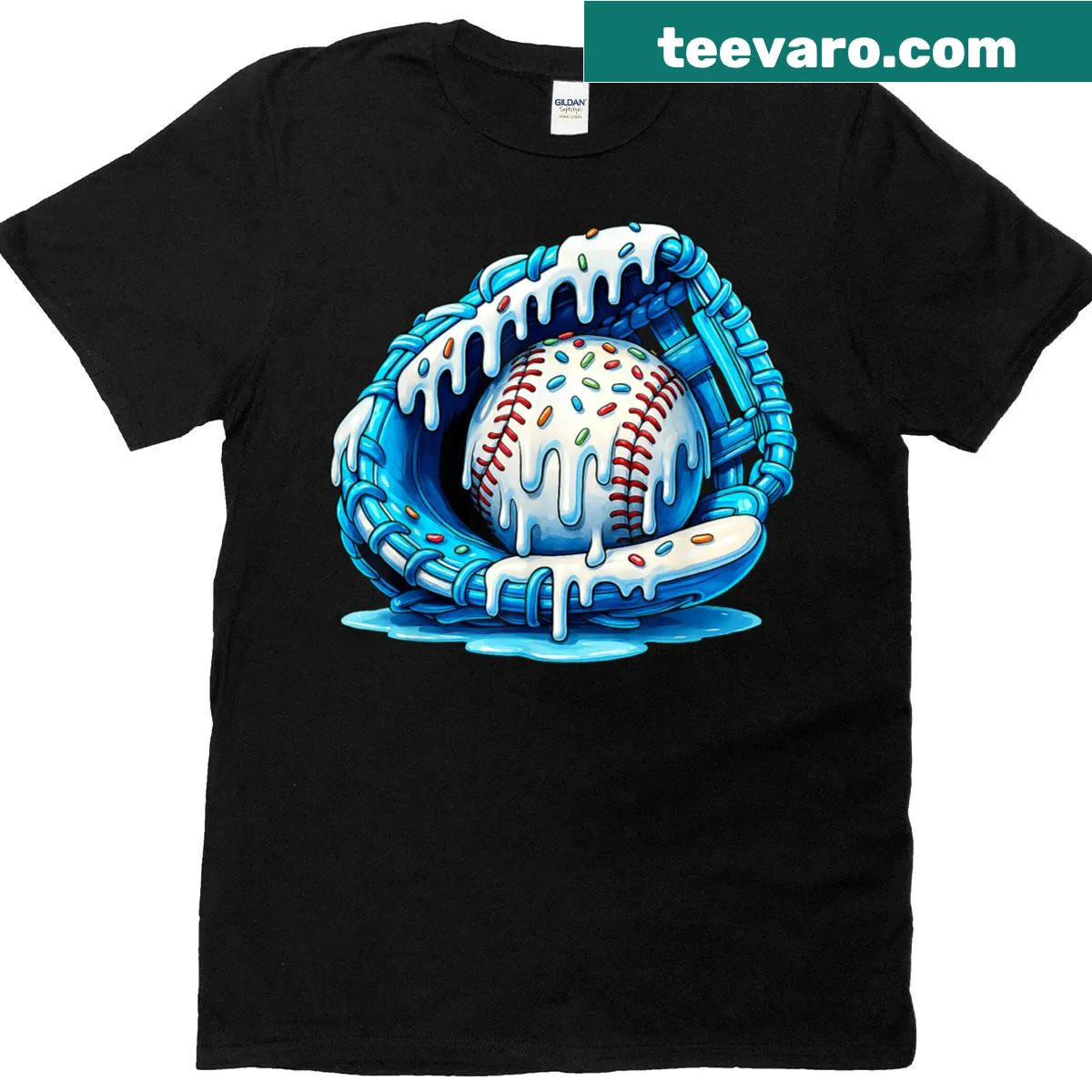 Youth baseball t-shirt with ice cream drip graphic — on a men's t-shirt