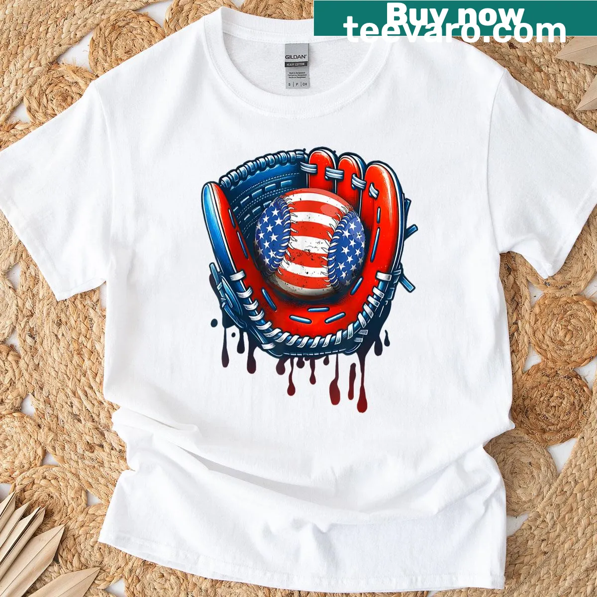Playful t-shirt with baseball glove and ice cream sprinkles design — on a men's t-shirt