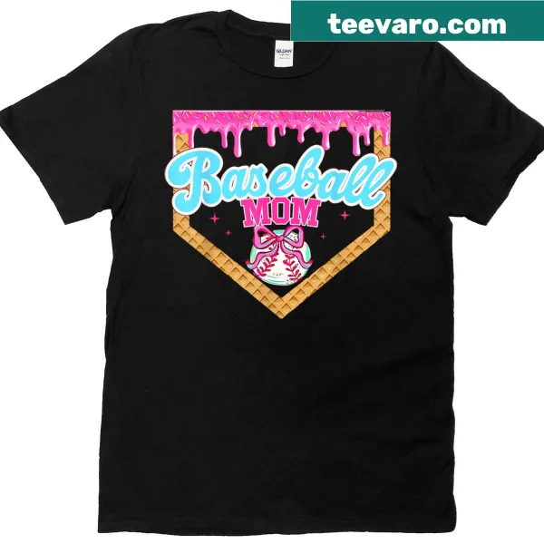 Baseball Mom t-shirt featuring ice cream drip graphic and playful text