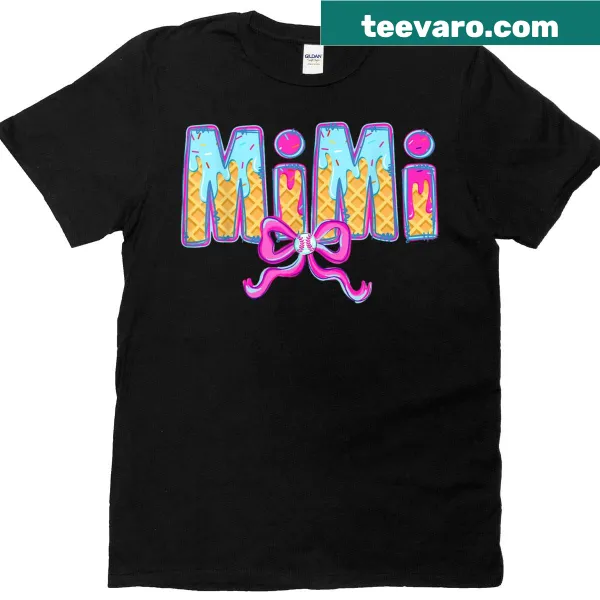 Women's baseball T-shirt with ice cream and bow graphic