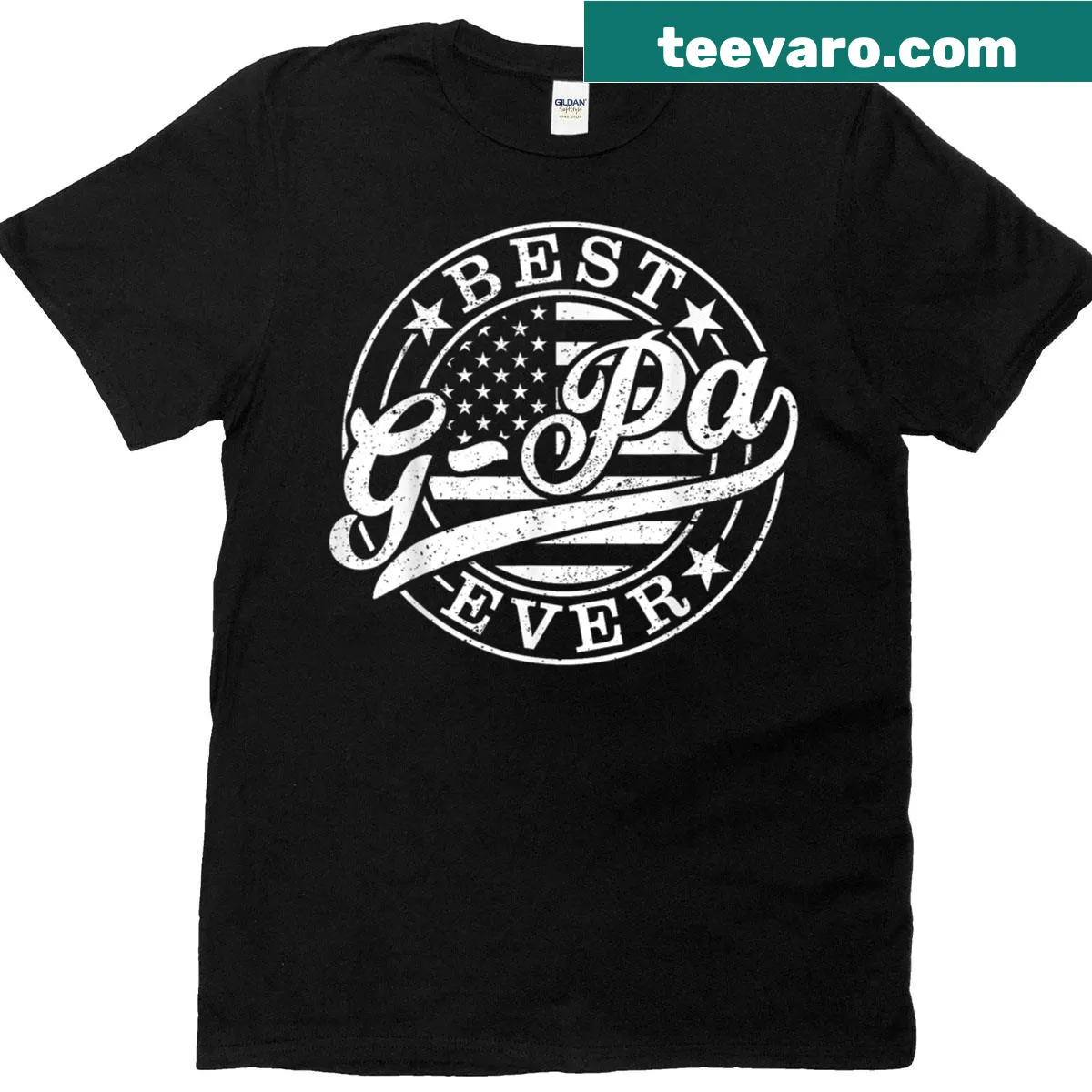 Patriotic Best G-pa Ever t-shirt with American flag design — on a men's t-shirt
