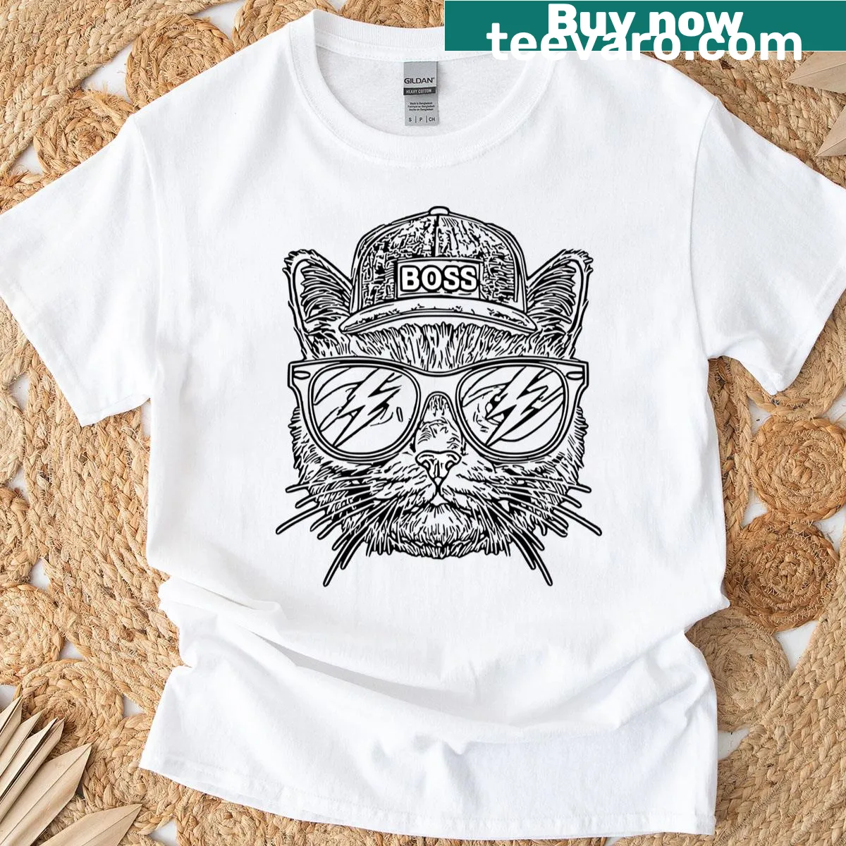 Whimsical cat illustration inspired by coloring books — on a men's t-shirt