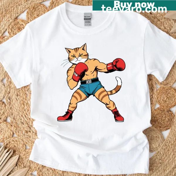 T-shirt featuring an adorable illustration of a boxer cat design