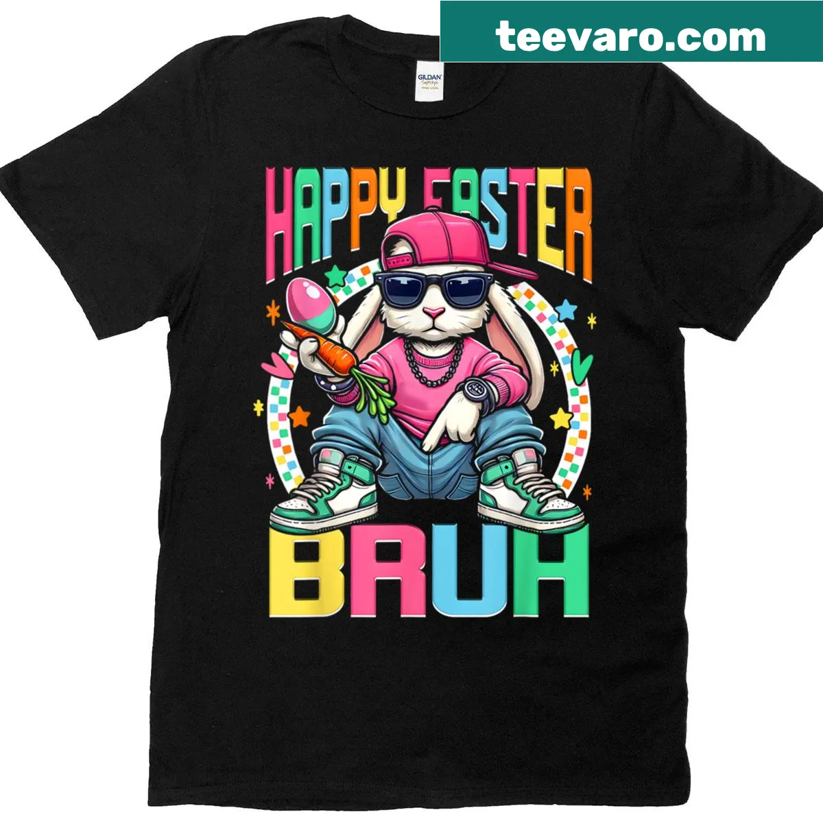 Easter t-shirt featuring a funny bunny illustration for kids — on a men's t-shirt