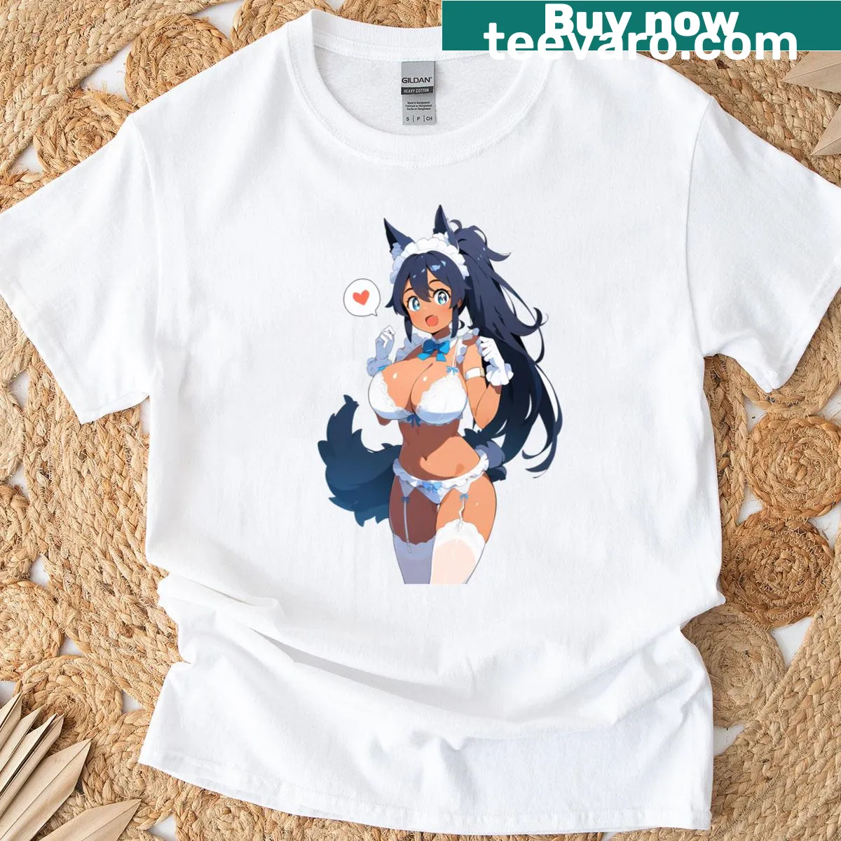 T-shirt featuring cartoon Busty Mariana Maid anime girl graphic — on a men's t-shirt