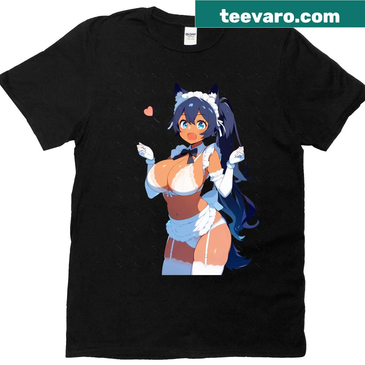Oversized t-shirt featuring a spicy wolf maid anime sticker — on a men's t-shirt