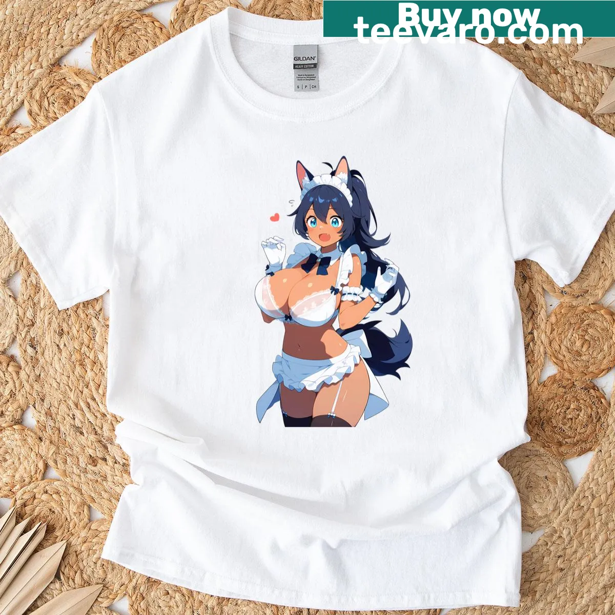 Whimsical Busty Wolf Mariana graphic t-shirt with unique design — on a men's t-shirt