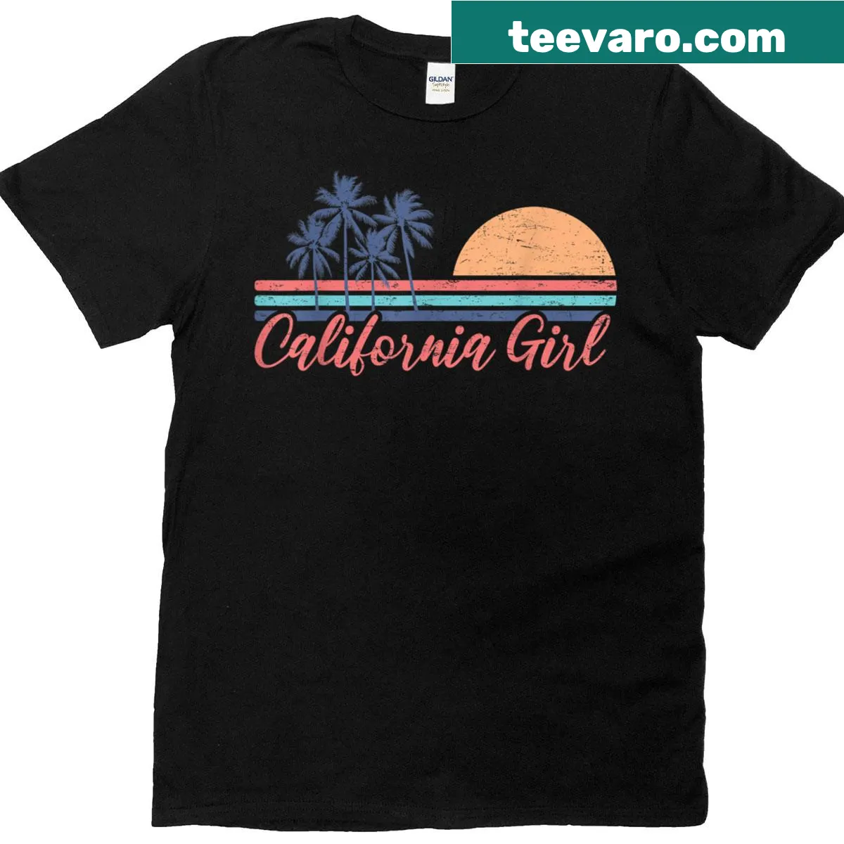 Retro California girl themed summer vacation t-shirt — on a men's t-shirt