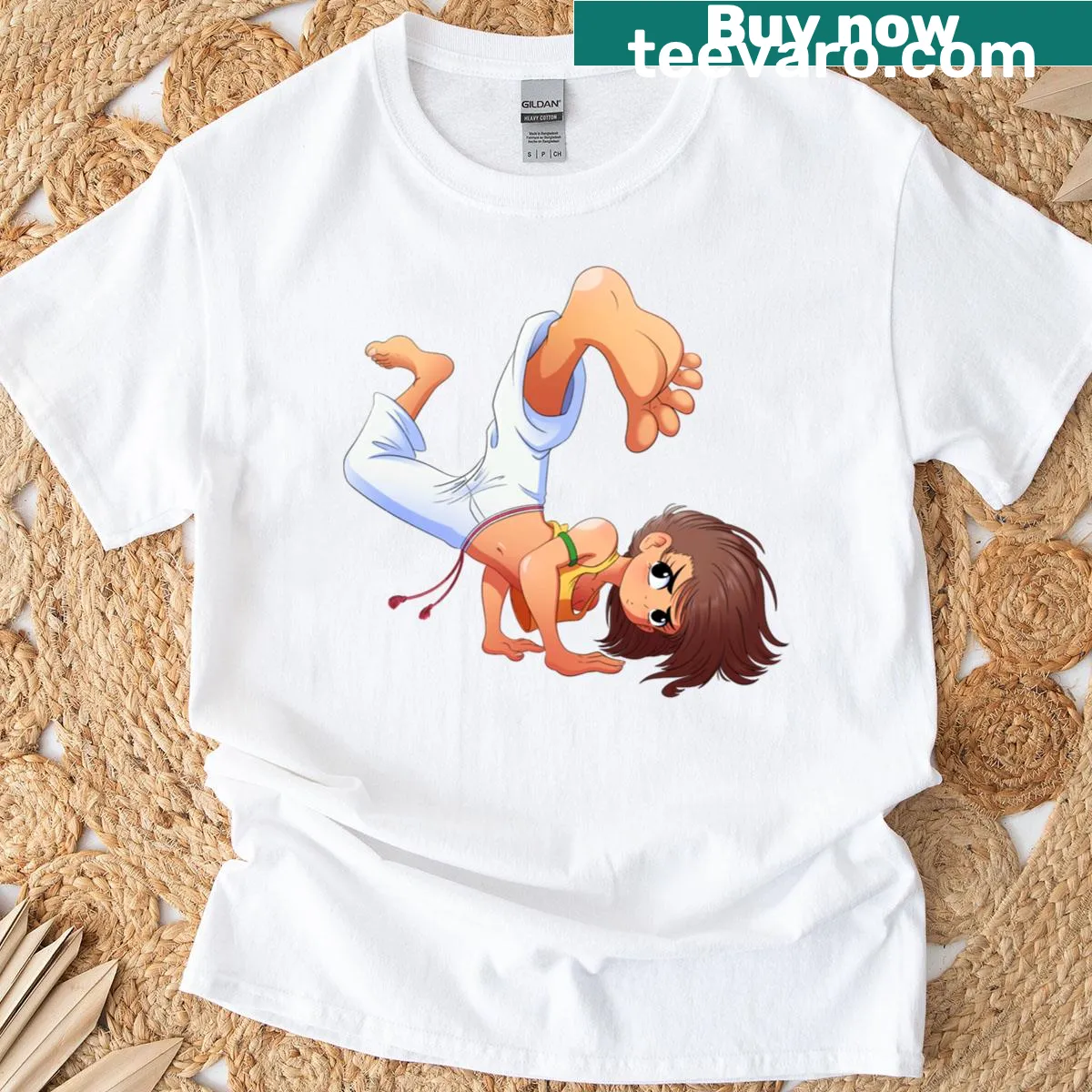 Dynamic Capoeira Anime Girl graphic t-shirt combining gaming and martial arts — on a men's t-shirt