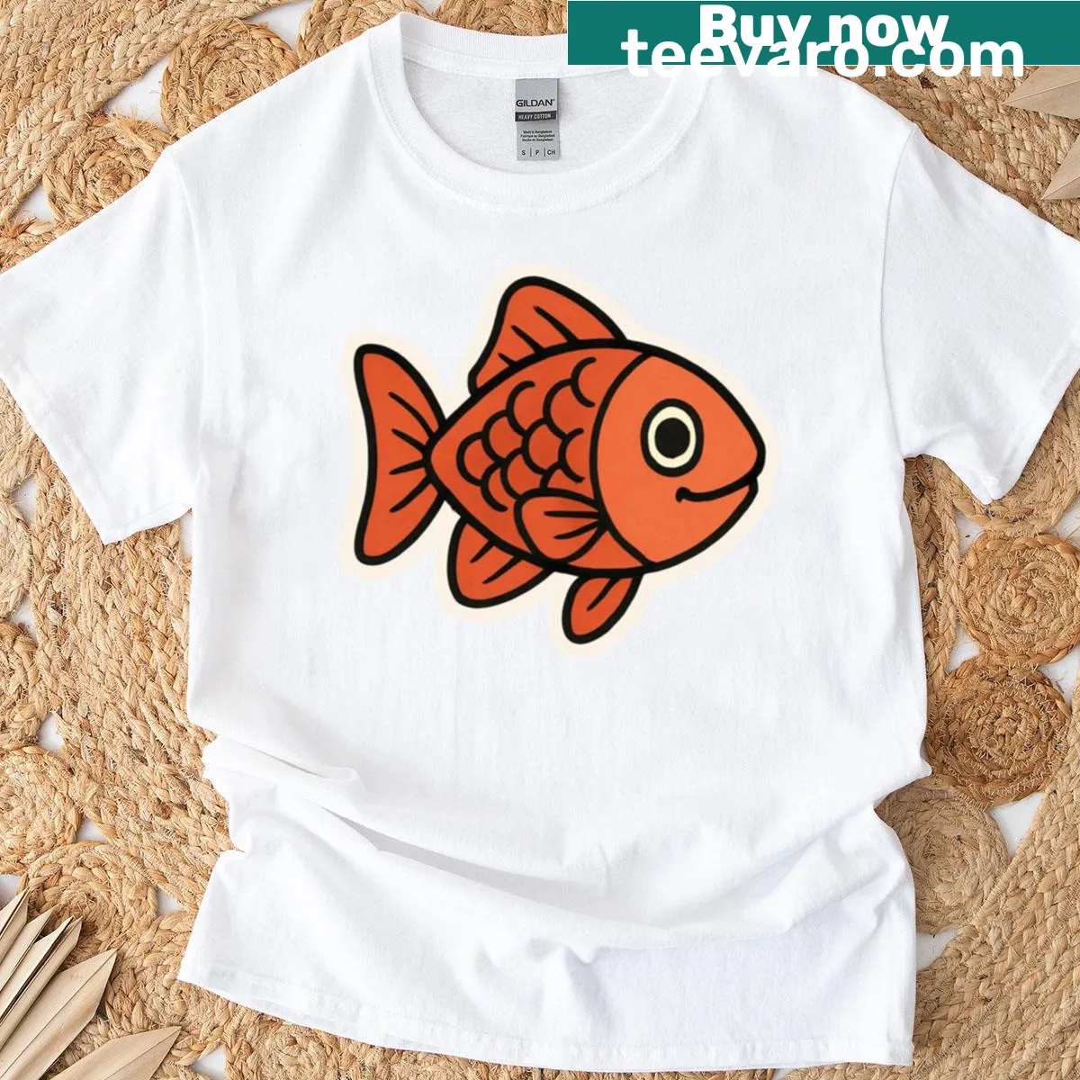 Cute cartoon goldfish illustration on a T-shirt — on a men's t-shirt