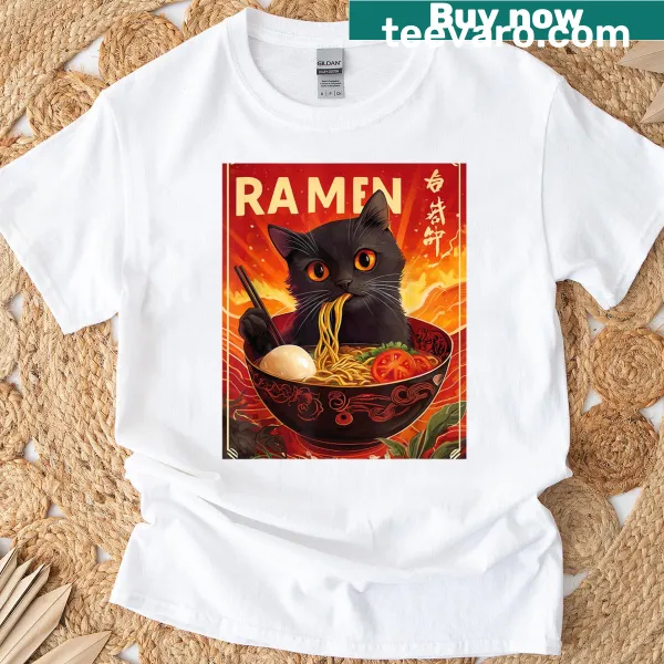 Kawaii graphic of a cat eating ramen