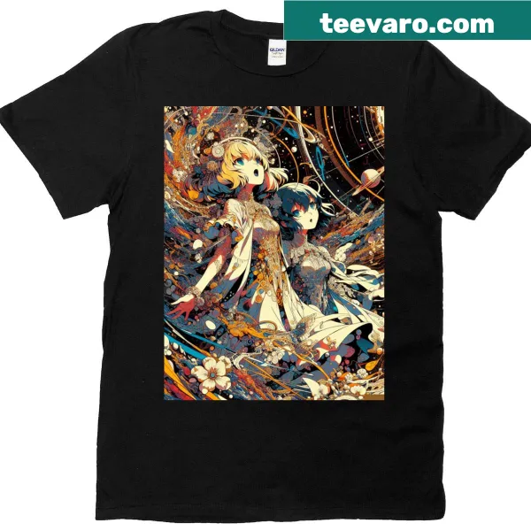 Celestial-themed graphic t-shirt with stars and moon design