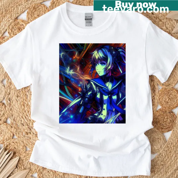 Illustration of a celestial warrior on a T-shirt