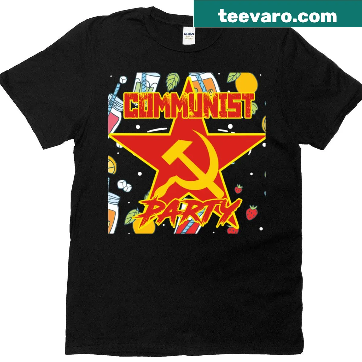 Oversized Communist Party T-shirt with bold graphic design — on a men's t-shirt