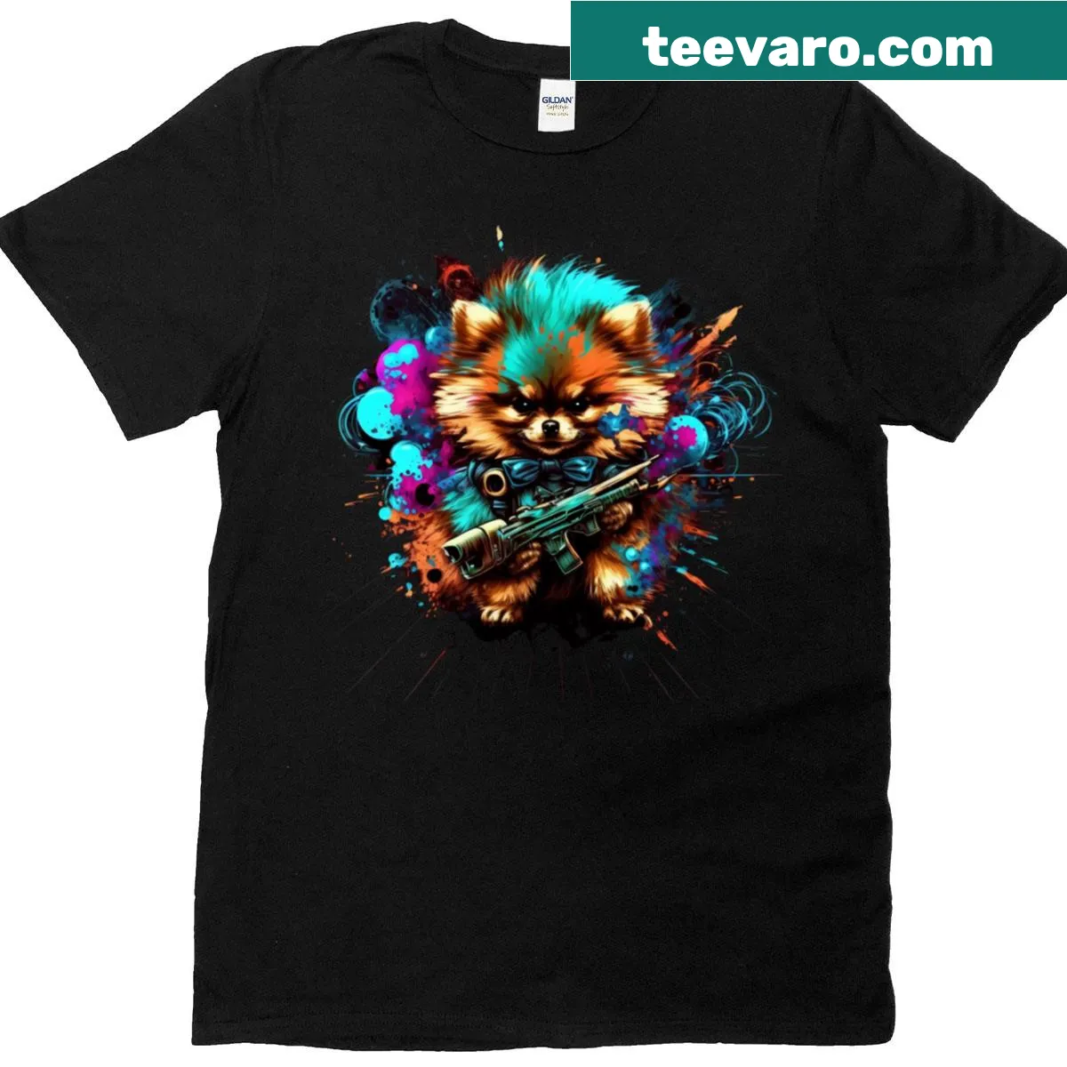 Oversized T-shirt featuring a cute Pomeranian illustration — on a men's t-shirt