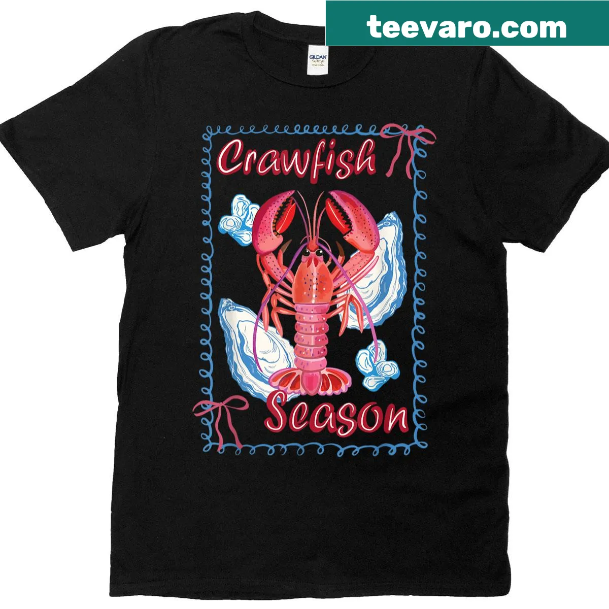 Funny T-shirt with a leopard and crawfish boil illustration — on a men's t-shirt