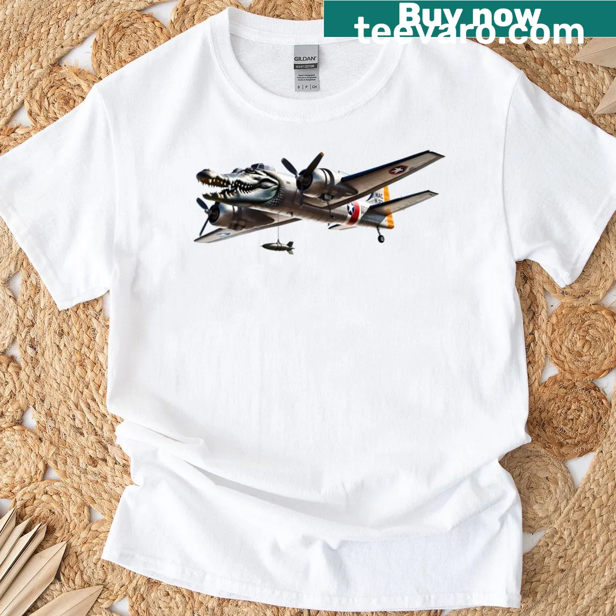 Crocodile playing euphonium cartoon t-shirt — on a men's t-shirt